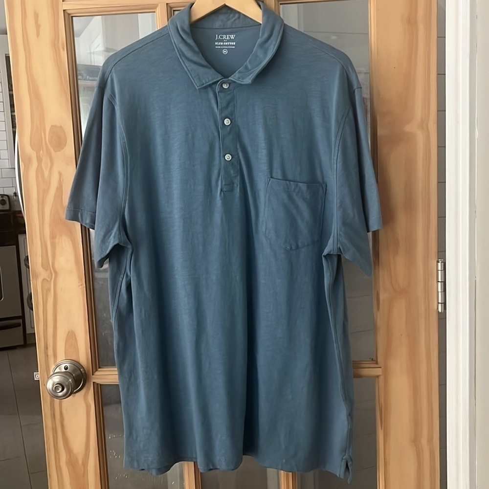 J. Crew Slub Cotton Blue Polo Shirt With Relaxed Fit Xxl